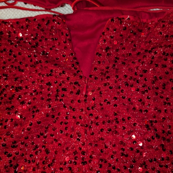 Red Sequin Embellished Halter Mini Dress - Picture 8 of 8